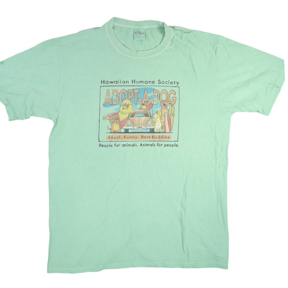 Crazy Shirts Hawaiian Humane Society T Shirt Mens L Green Key Lime Dyed Graphic